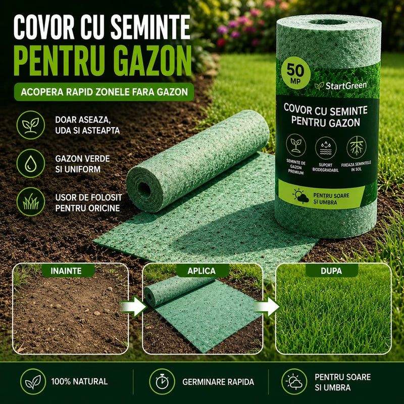 Covor biodegradabil cu semințe gazon 50mp