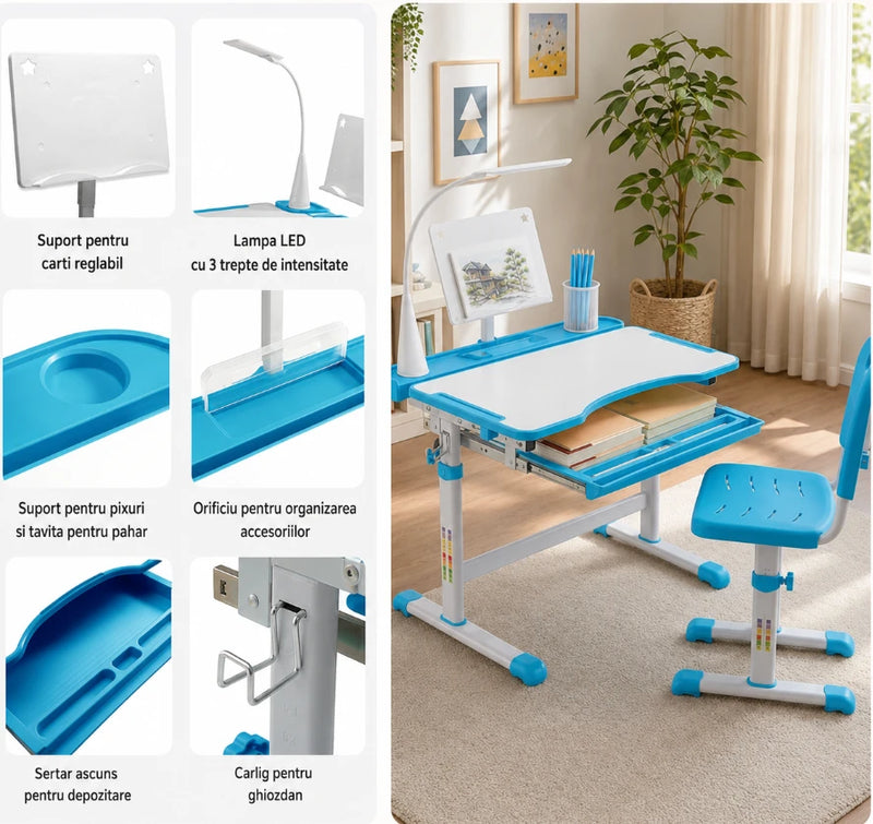 Set Birou și Scaun reglabil + lampa integrata