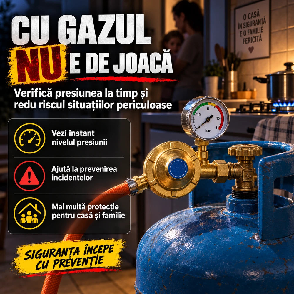Ceas INDICATOR PRESIUNE pentru butelie | Anti-Explozie, Anti-Catastrofe